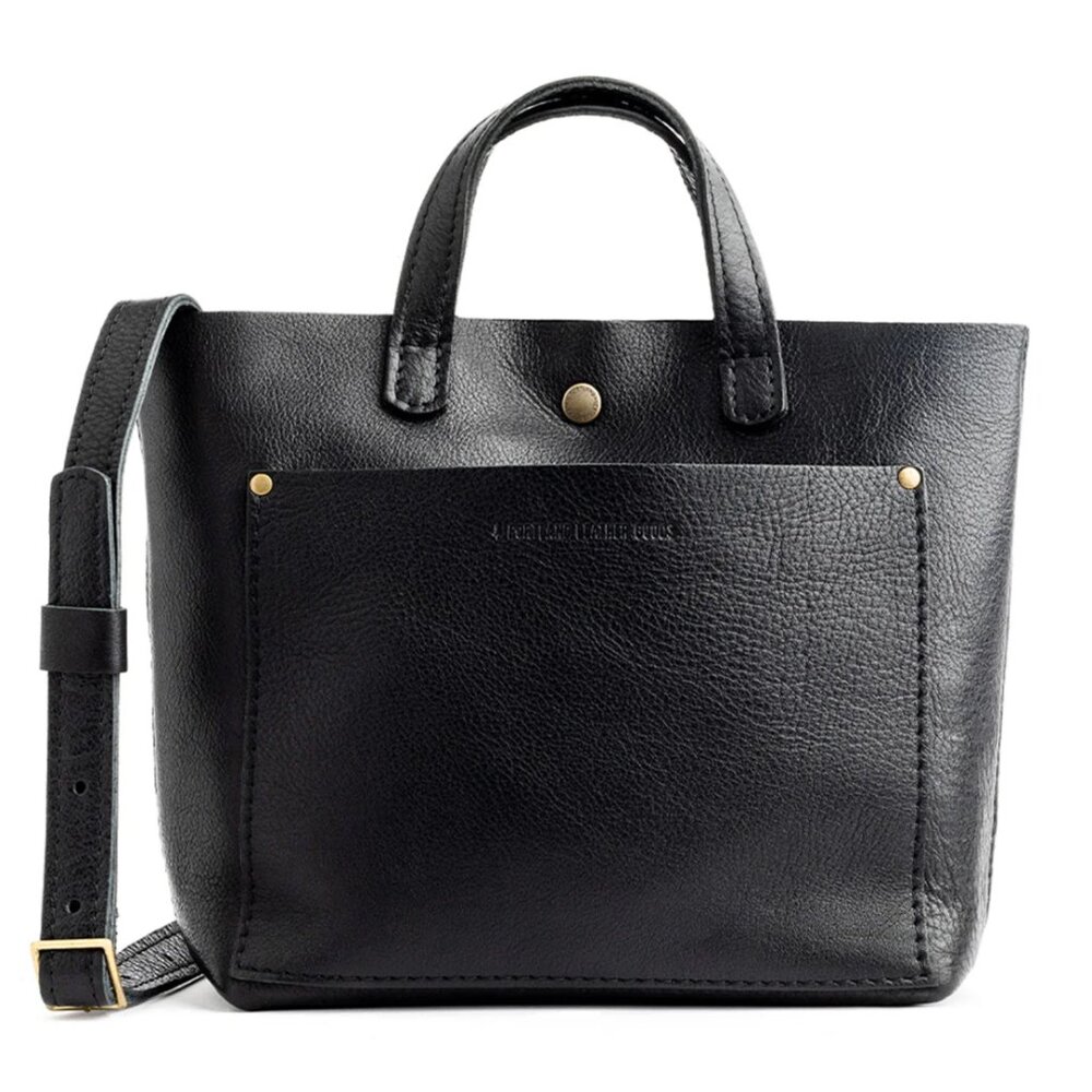 Leather Mini Crossbody Tote in Pebbled Black